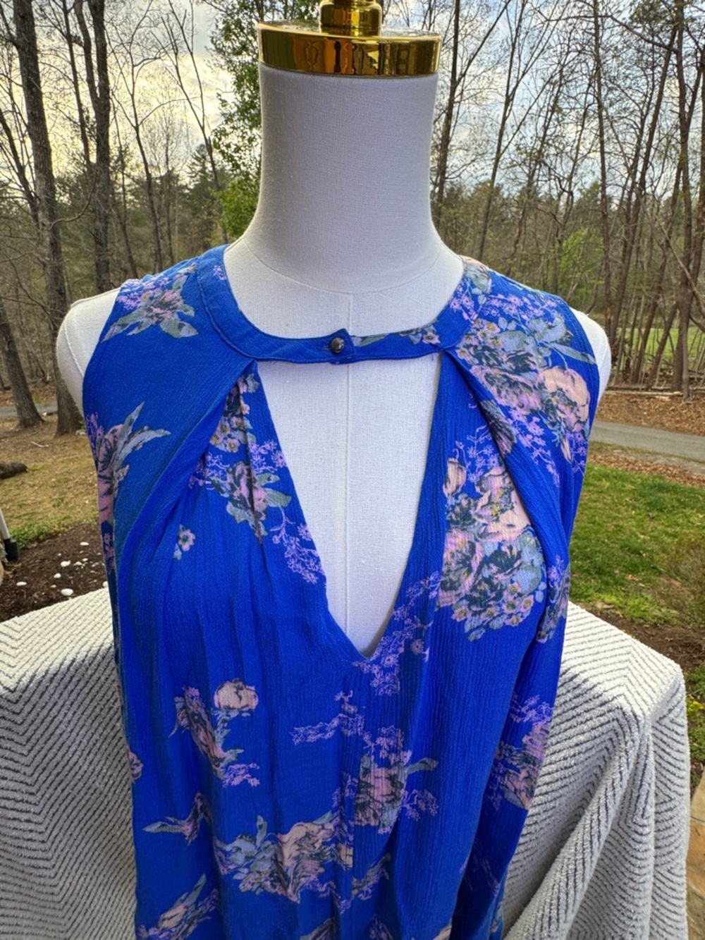 Free People Tree Swing Boho blue floral tunic dress Spring Date Fun Comfortable - Picture 6 of 8